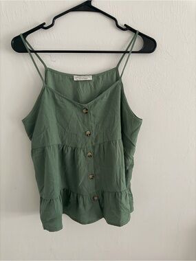 Paper Crane Sage Green Button-Front Tiered Cami